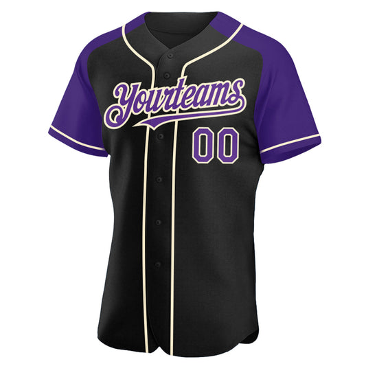 Custom Black Purple-Cream Authentic Raglan Sleeves Baseball Jersey - Sky-Custom
