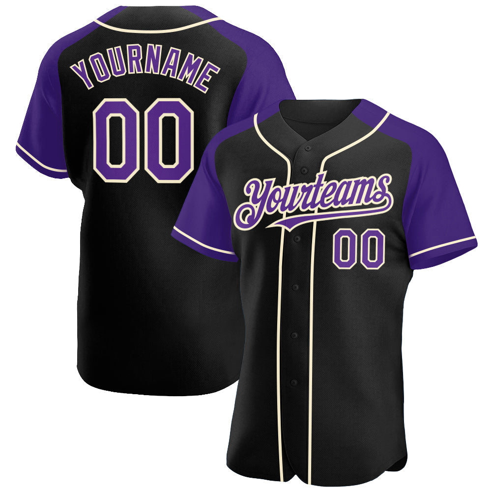 Custom Black Purple-Cream Authentic Raglan Sleeves Baseball Jersey - Sky-Custom