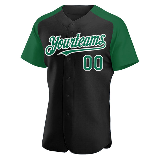 Custom Black Kelly Green-White Authentic Raglan Sleeves Baseball Jersey - Sky-Custom