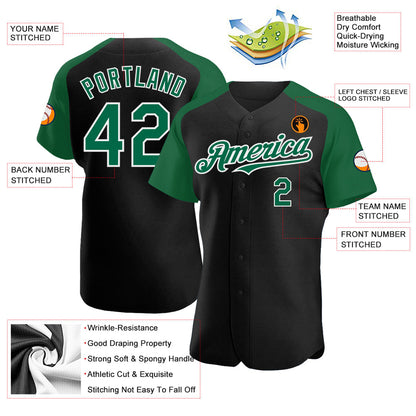 Custom Black Kelly Green-White Authentic Raglan Sleeves Baseball Jersey - Sky-Custom