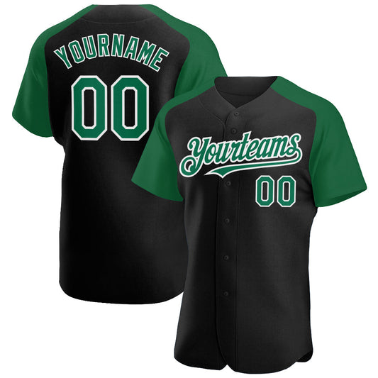 Custom Black Kelly Green-White Authentic Raglan Sleeves Baseball Jersey - Sky-Custom
