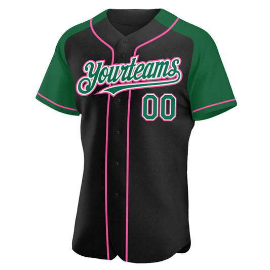 Custom Black Kelly Green-Pink Authentic Raglan Sleeves Baseball Jersey - Sky-Custom