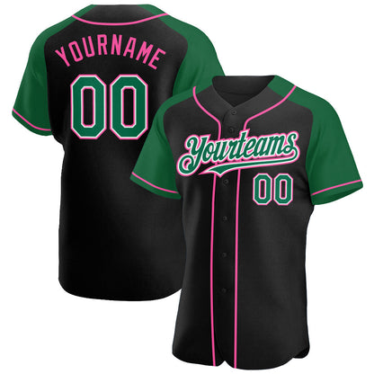 Custom Black Kelly Green-Pink Authentic Raglan Sleeves Baseball Jersey - Sky-Custom