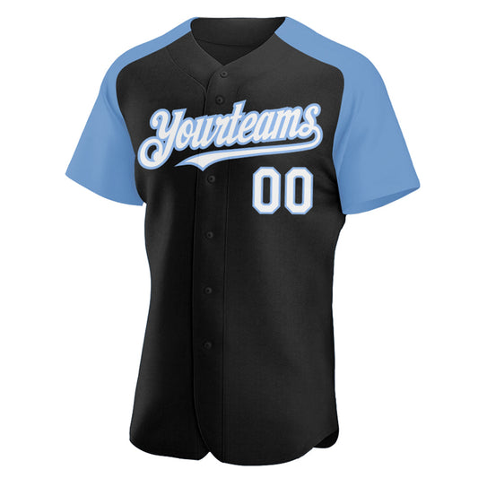 Custom Black White-Light Blue Authentic Raglan Sleeves Baseball Jersey - Sky-Custom