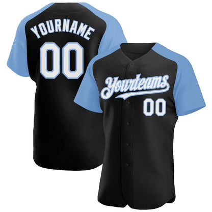 Custom Black White-Light Blue Authentic Raglan Sleeves Baseball Jersey - Sky-Custom