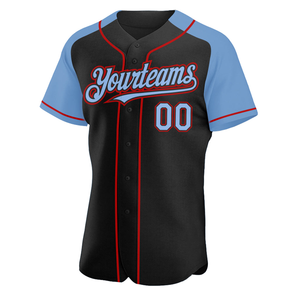 Custom Black Light Blue-Red Authentic Raglan Sleeves Baseball Jersey - Sky-Custom