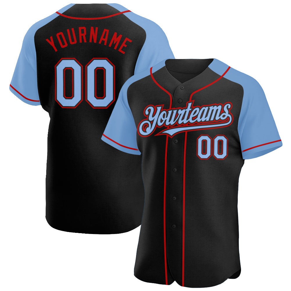 Custom Black Light Blue-Red Authentic Raglan Sleeves Baseball Jersey - Sky-Custom