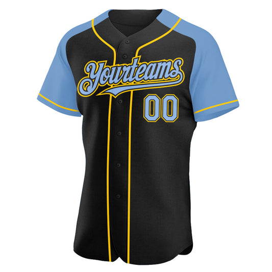 Custom Black Light Blue-Yellow Authentic Raglan Sleeves Baseball Jersey - Sky-Custom