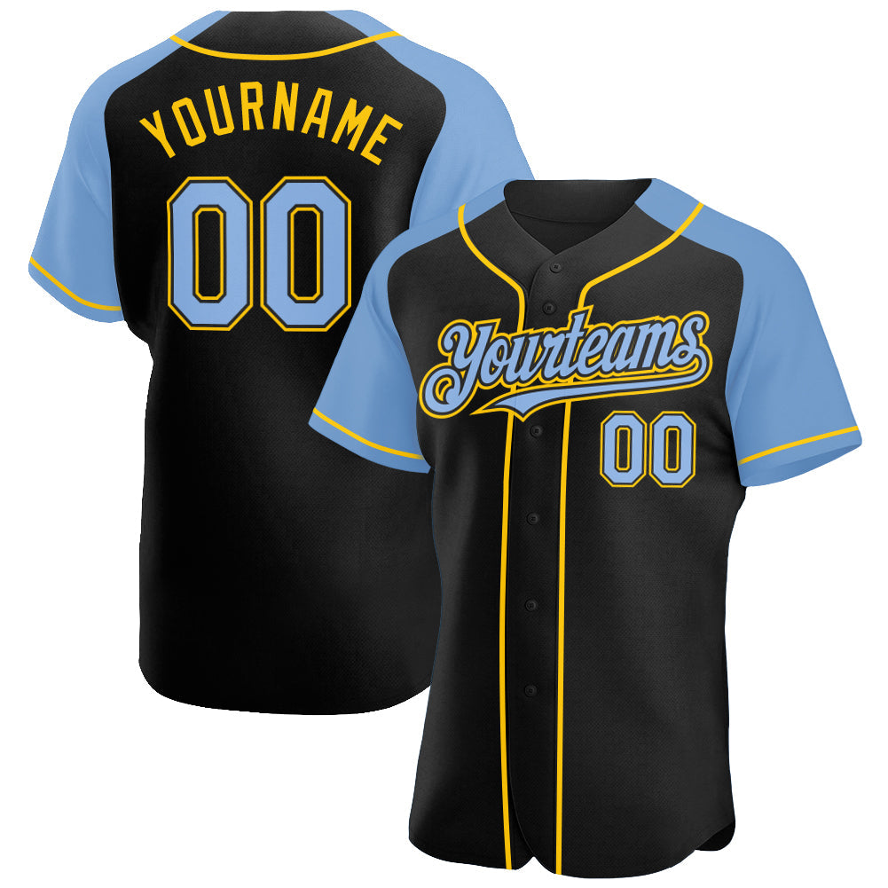 Custom Black Light Blue-Yellow Authentic Raglan Sleeves Baseball Jersey - Sky-Custom
