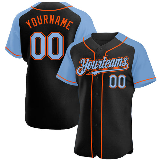 Custom Black Light Blue-Orange Authentic Raglan Sleeves Baseball Jersey - Sky-Custom