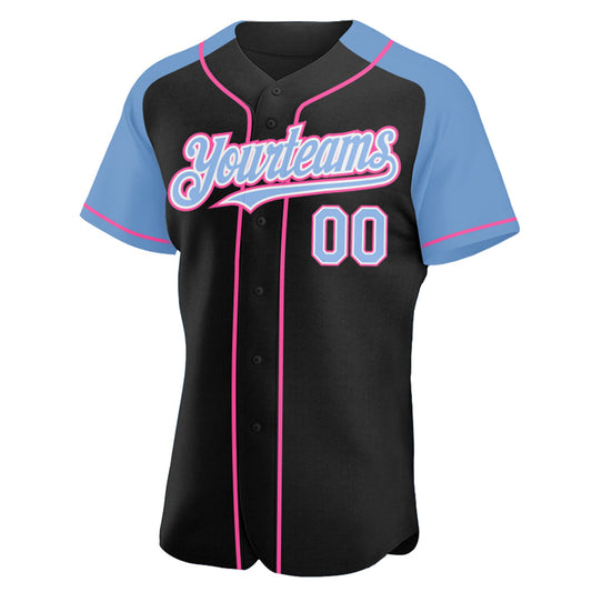 Custom Black Light Blue-Pink Authentic Raglan Sleeves Baseball Jersey - Sky-Custom