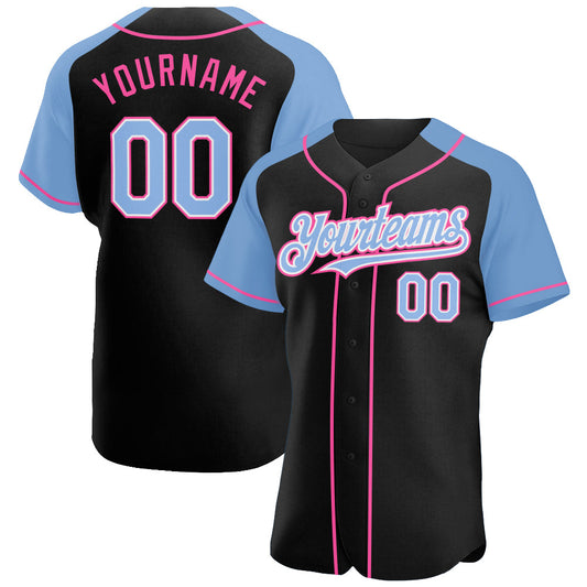 Custom Black Light Blue-Pink Authentic Raglan Sleeves Baseball Jersey - Sky-Custom