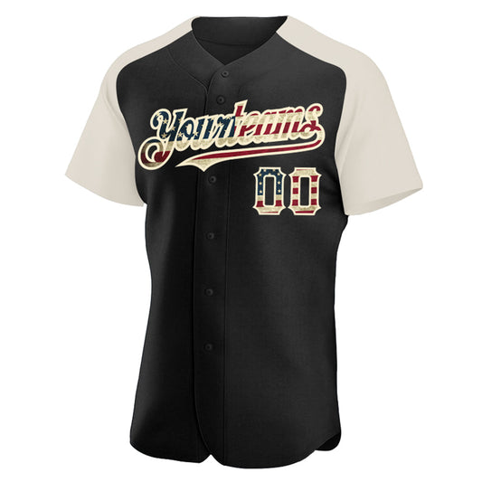 Custom Black Vintage USA Flag-Cream Authentic Raglan Sleeves Baseball Jersey - Sky-Custom