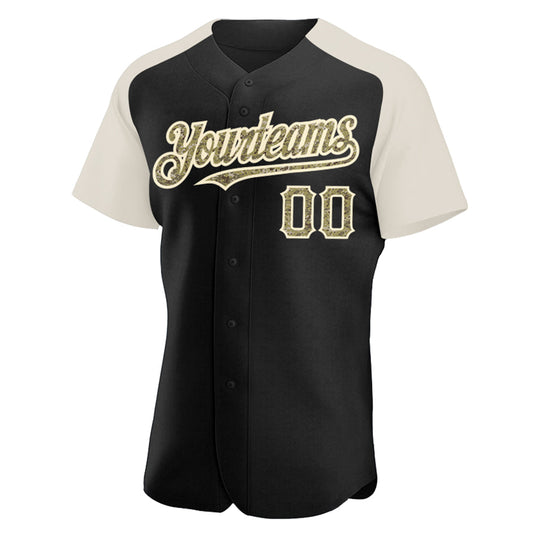 Custom Black Camo-Cream Authentic Raglan Sleeves Baseball Jersey - Sky-Custom