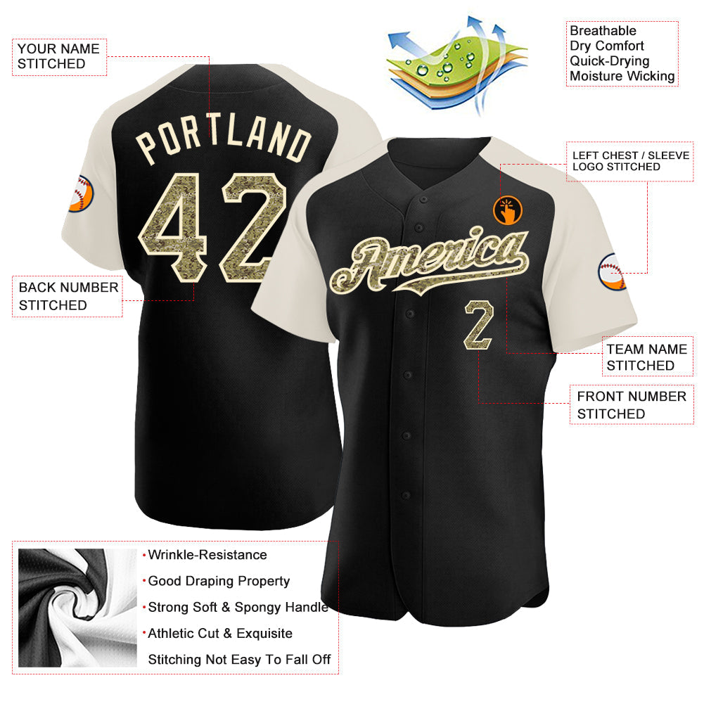 Custom Black Camo-Cream Authentic Raglan Sleeves Baseball Jersey - Sky-Custom