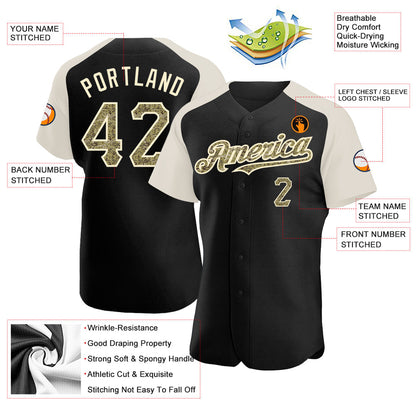 Custom Black Camo-Cream Authentic Raglan Sleeves Baseball Jersey - Sky-Custom