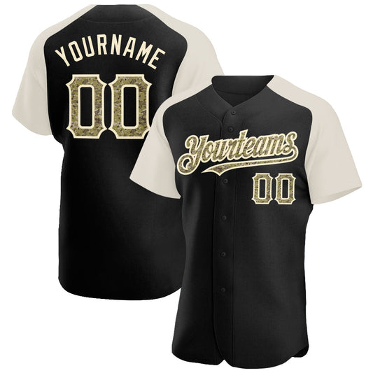 Custom Black Camo-Cream Authentic Raglan Sleeves Baseball Jersey - Sky-Custom