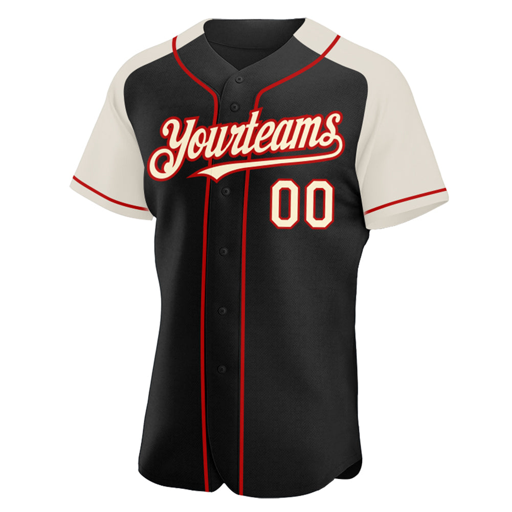 Custom Black Cream-Red Authentic Raglan Sleeves Baseball Jersey - Sky-Custom