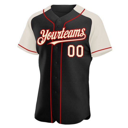 Custom Black Cream-Red Authentic Raglan Sleeves Baseball Jersey - Sky-Custom
