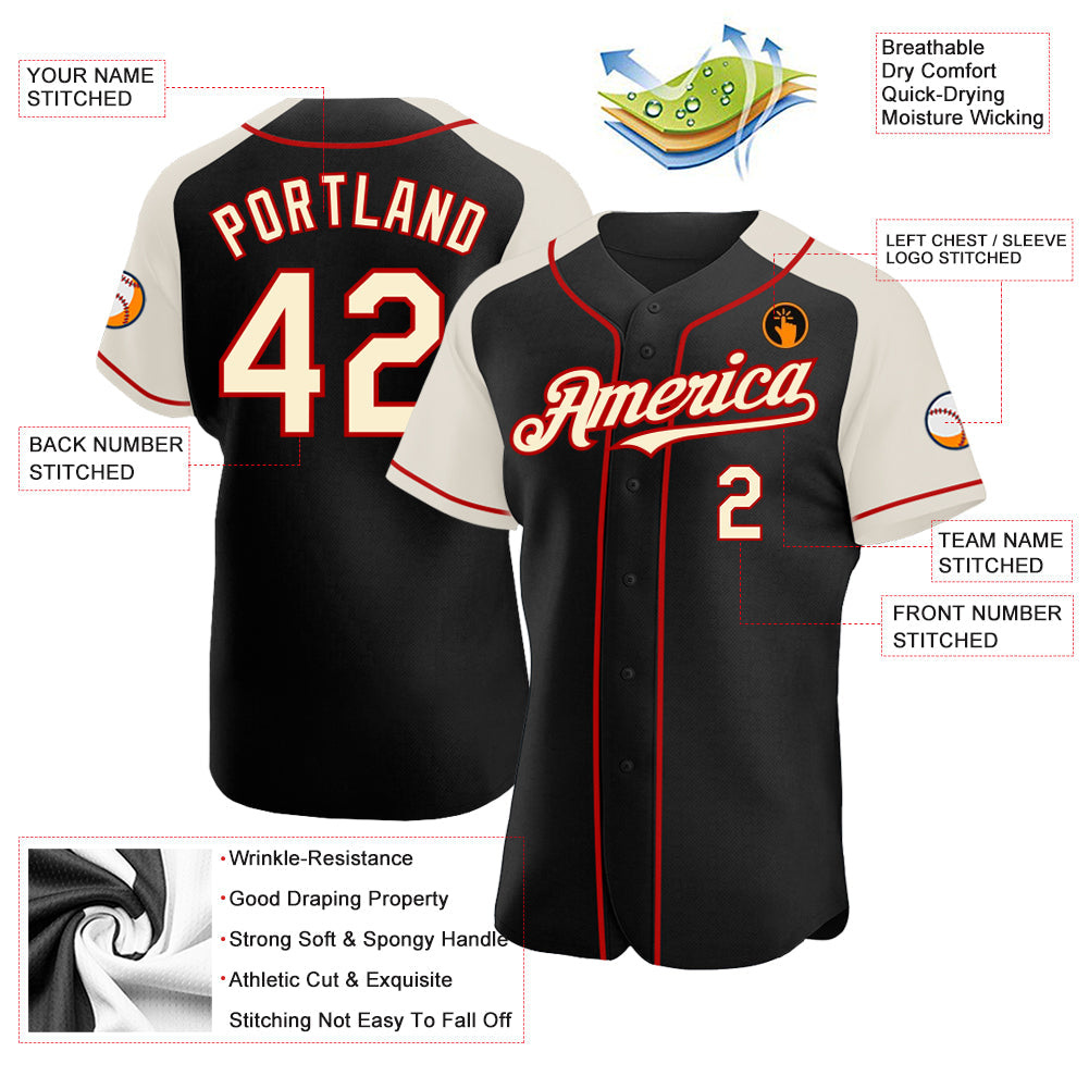 Custom Black Cream-Red Authentic Raglan Sleeves Baseball Jersey - Sky-Custom