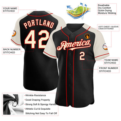 Custom Black Cream-Red Authentic Raglan Sleeves Baseball Jersey - Sky-Custom