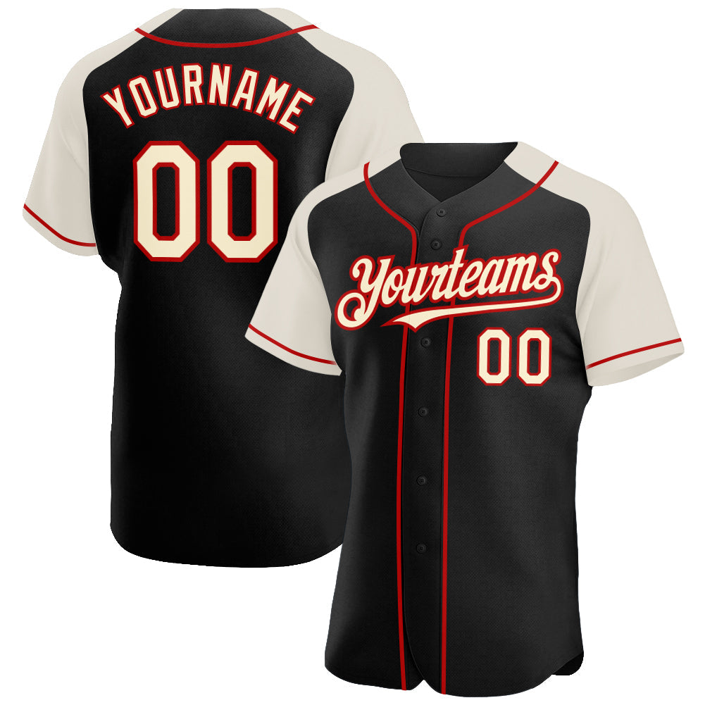 Custom Black Cream-Red Authentic Raglan Sleeves Baseball Jersey - Sky-Custom