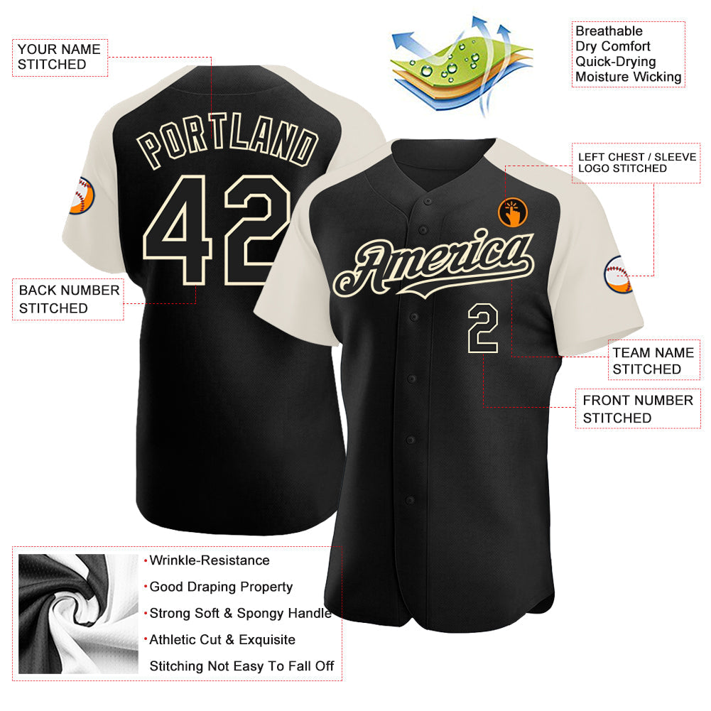 Custom Black Cream Authentic Raglan Sleeves Baseball Jersey - Sky-Custom