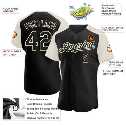 Custom Black Cream Authentic Raglan Sleeves Baseball Jersey - Sky-Custom
