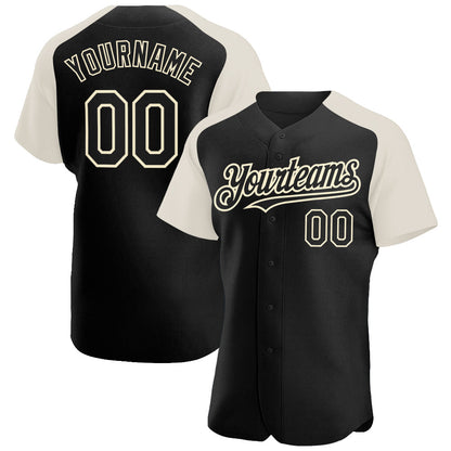 Custom Black Cream Authentic Raglan Sleeves Baseball Jersey - Sky-Custom