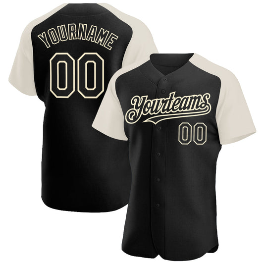 Custom Black Cream Authentic Raglan Sleeves Baseball Jersey - Sky-Custom