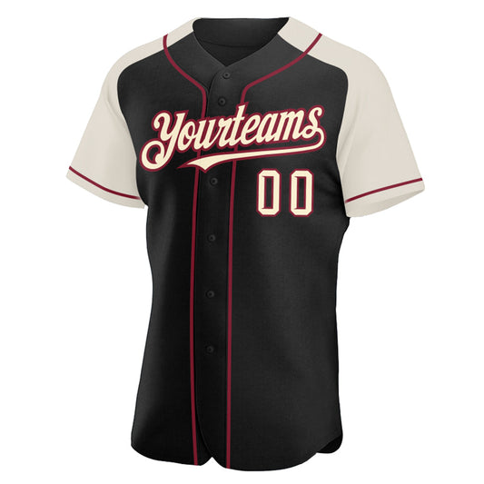 Custom Black Cream-Crimson Authentic Raglan Sleeves Baseball Jersey - Sky-Custom