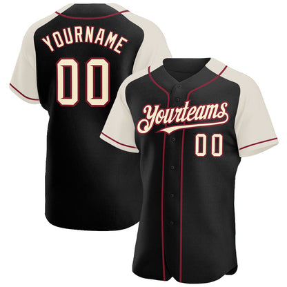 Custom Black Cream-Crimson Authentic Raglan Sleeves Baseball Jersey - Sky-Custom