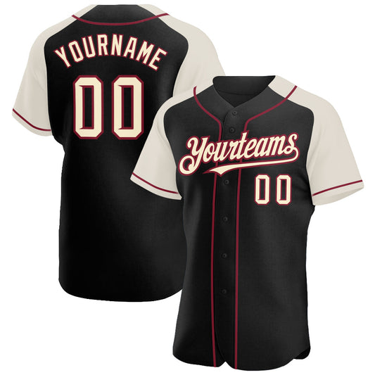 Custom Black Cream-Crimson Authentic Raglan Sleeves Baseball Jersey - Sky-Custom