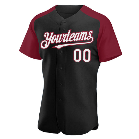 Custom Black White-Crimson Authentic Raglan Sleeves Baseball Jersey - Sky-Custom