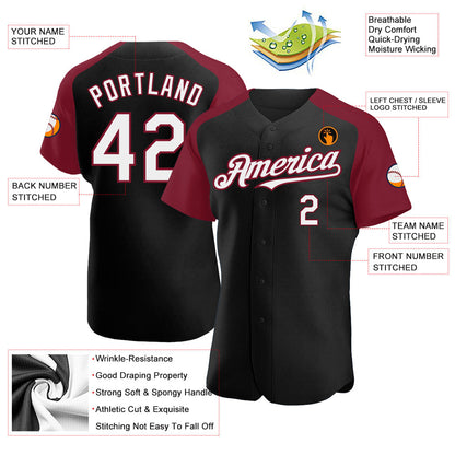 Custom Black White-Crimson Authentic Raglan Sleeves Baseball Jersey - Sky-Custom