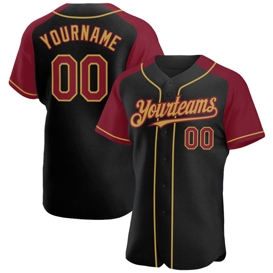 Custom Black Crimson-Old Gold Authentic Raglan Sleeves Baseball Jersey - Sky-Custom
