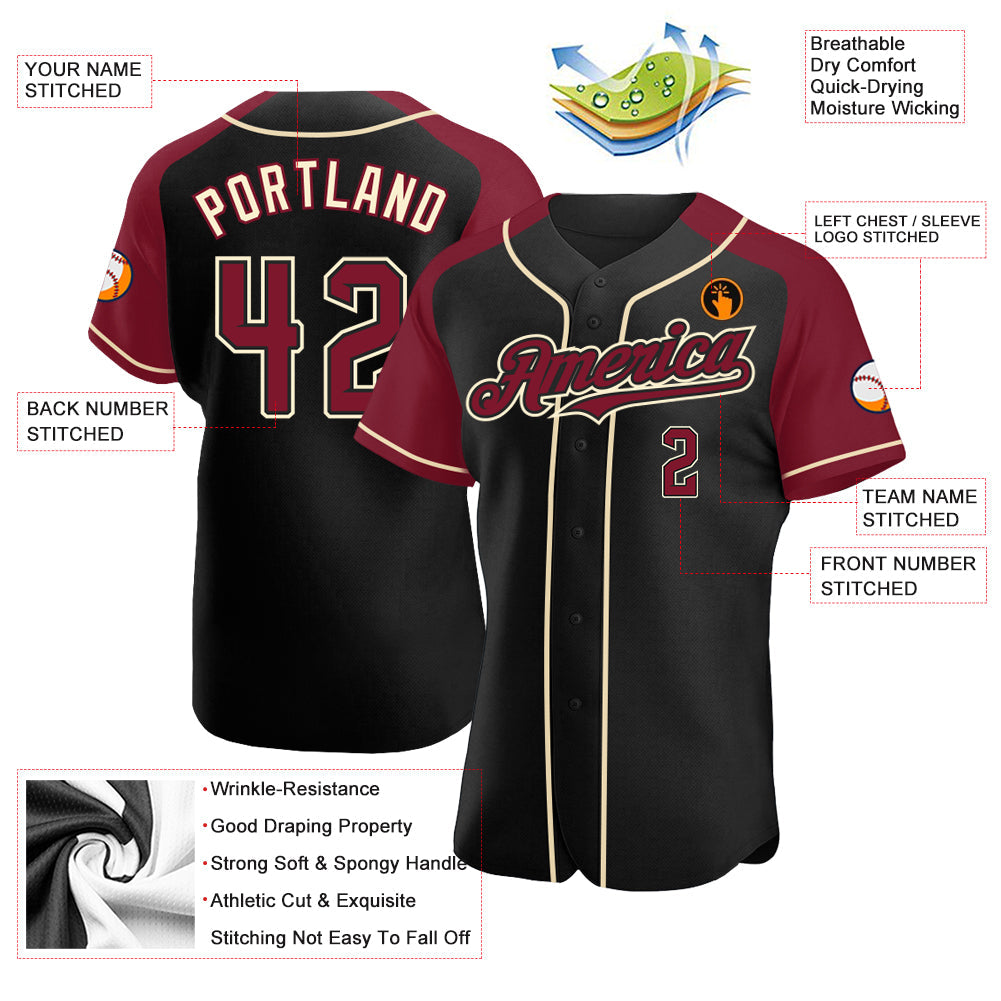 Custom Black Crimson-City Cream Authentic Raglan Sleeves Baseball Jersey - Sky-Custom
