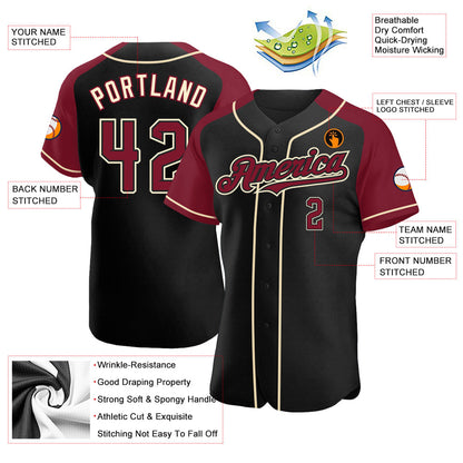 Custom Black Crimson-City Cream Authentic Raglan Sleeves Baseball Jersey - Sky-Custom
