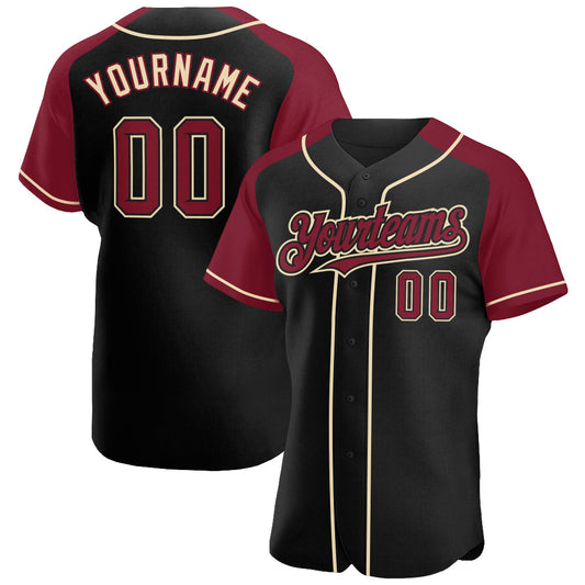Custom Black Crimson-City Cream Authentic Raglan Sleeves Baseball Jersey - Sky-Custom