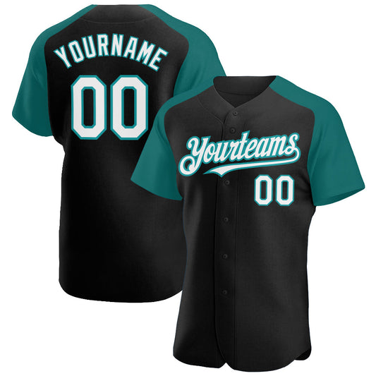 Custom Black White-Teal Authentic Raglan Sleeves Baseball Jersey - Sky-Custom