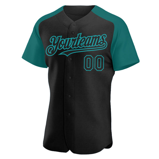 Custom Black Teal Authentic Raglan Sleeves Baseball Jersey - Sky-Custom