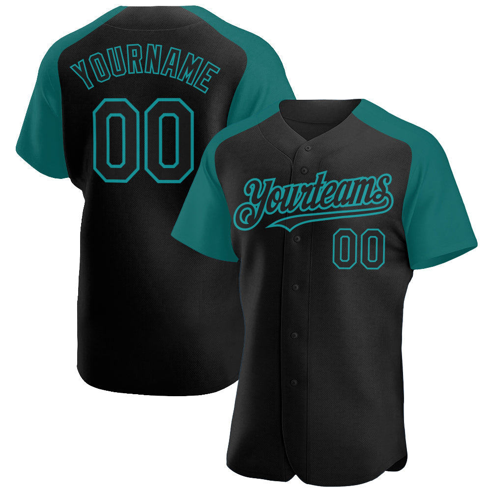 Custom Black Teal Authentic Raglan Sleeves Baseball Jersey - Sky-Custom