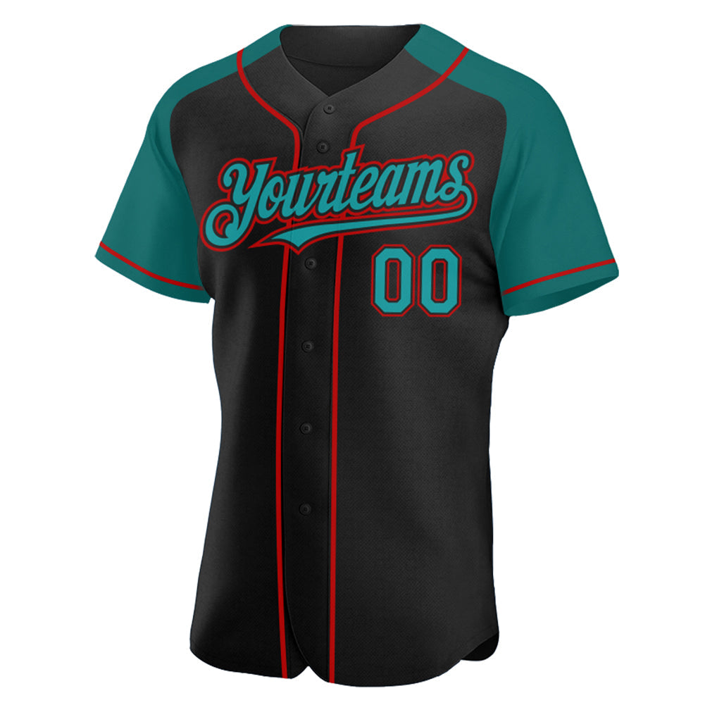 Custom Black Teal-Red Authentic Raglan Sleeves Baseball Jersey - Sky-Custom
