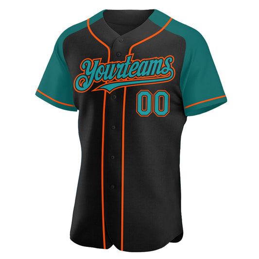 Custom Black Teal-Orange Authentic Raglan Sleeves Baseball Jersey - Sky-Custom