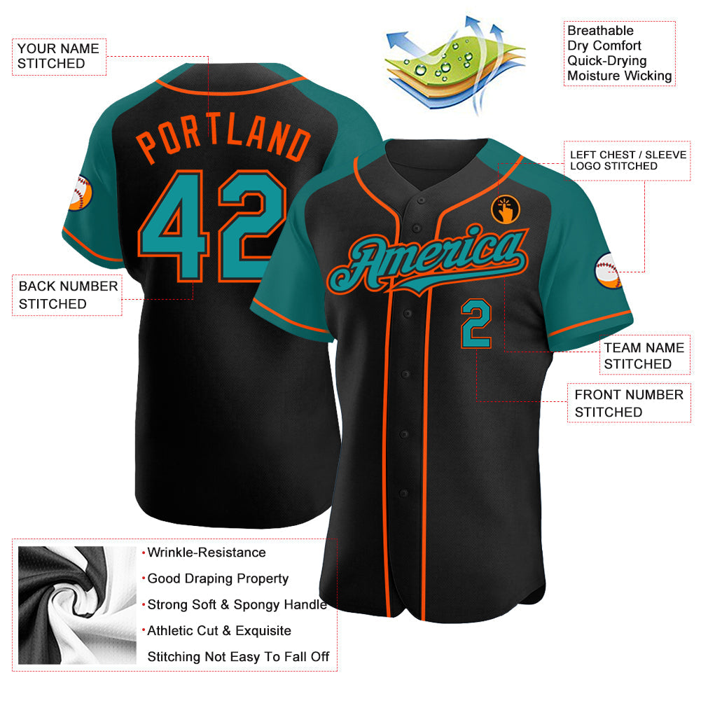 Custom Black Teal-Orange Authentic Raglan Sleeves Baseball Jersey - Sky-Custom