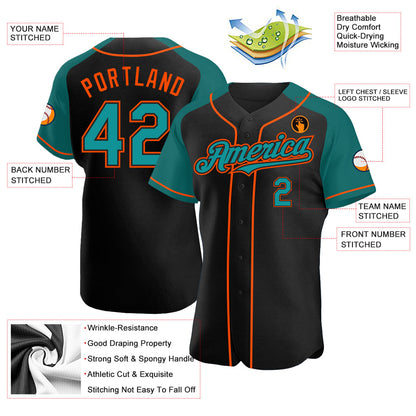 Custom Black Teal-Orange Authentic Raglan Sleeves Baseball Jersey - Sky-Custom
