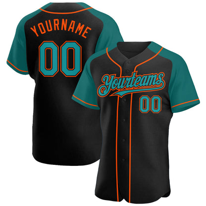 Custom Black Teal-Orange Authentic Raglan Sleeves Baseball Jersey - Sky-Custom