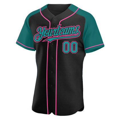 Custom Black Teal-Pink Authentic Raglan Sleeves Baseball Jersey - Sky-Custom