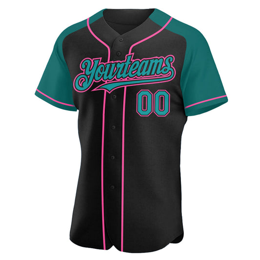 Custom Black Teal-Pink Authentic Raglan Sleeves Baseball Jersey - Sky-Custom