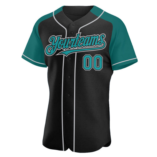 Custom Black Teal-Gray Authentic Raglan Sleeves Baseball Jersey - Sky-Custom
